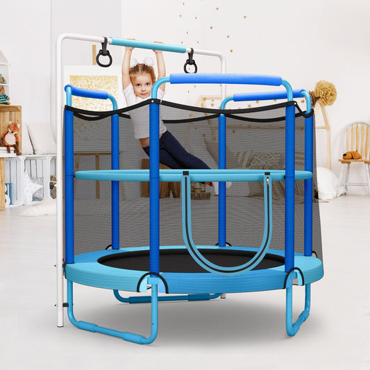 5 Feet Kids 3-in-1 Game Trampoline with Enclosure Net Spring Pad-Blue - Tampa Home & Garden Store