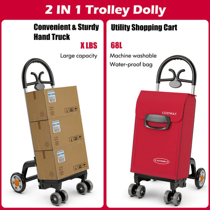 Carrito de compras plegable con ruedas giratorias - Rojo
