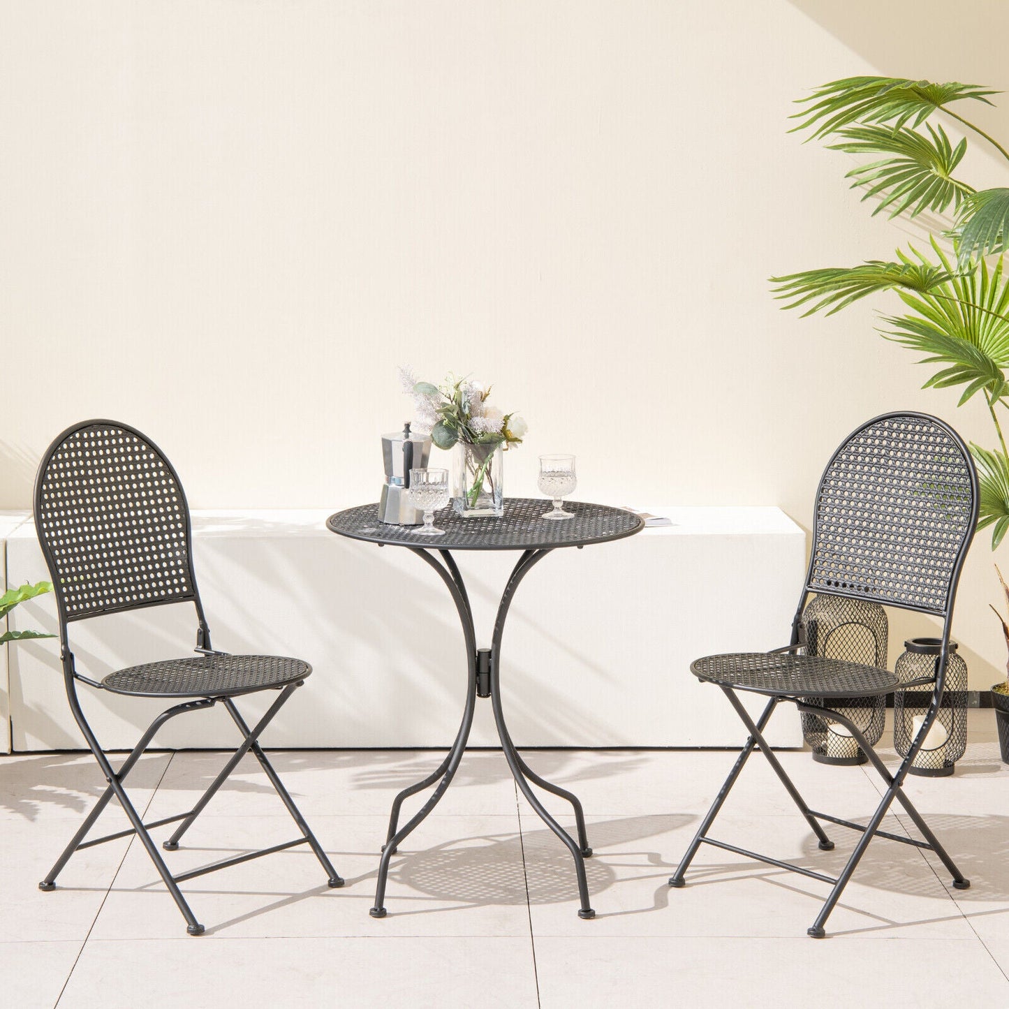 Juego de bistro para patio de 3 piezas, muebles de conversación para exteriores, mesa y silla plegable