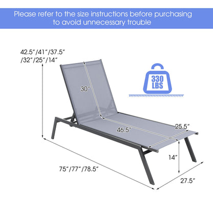 Tumbona reclinable ajustable para exterior con posición horizontal y tejido de secado rápido