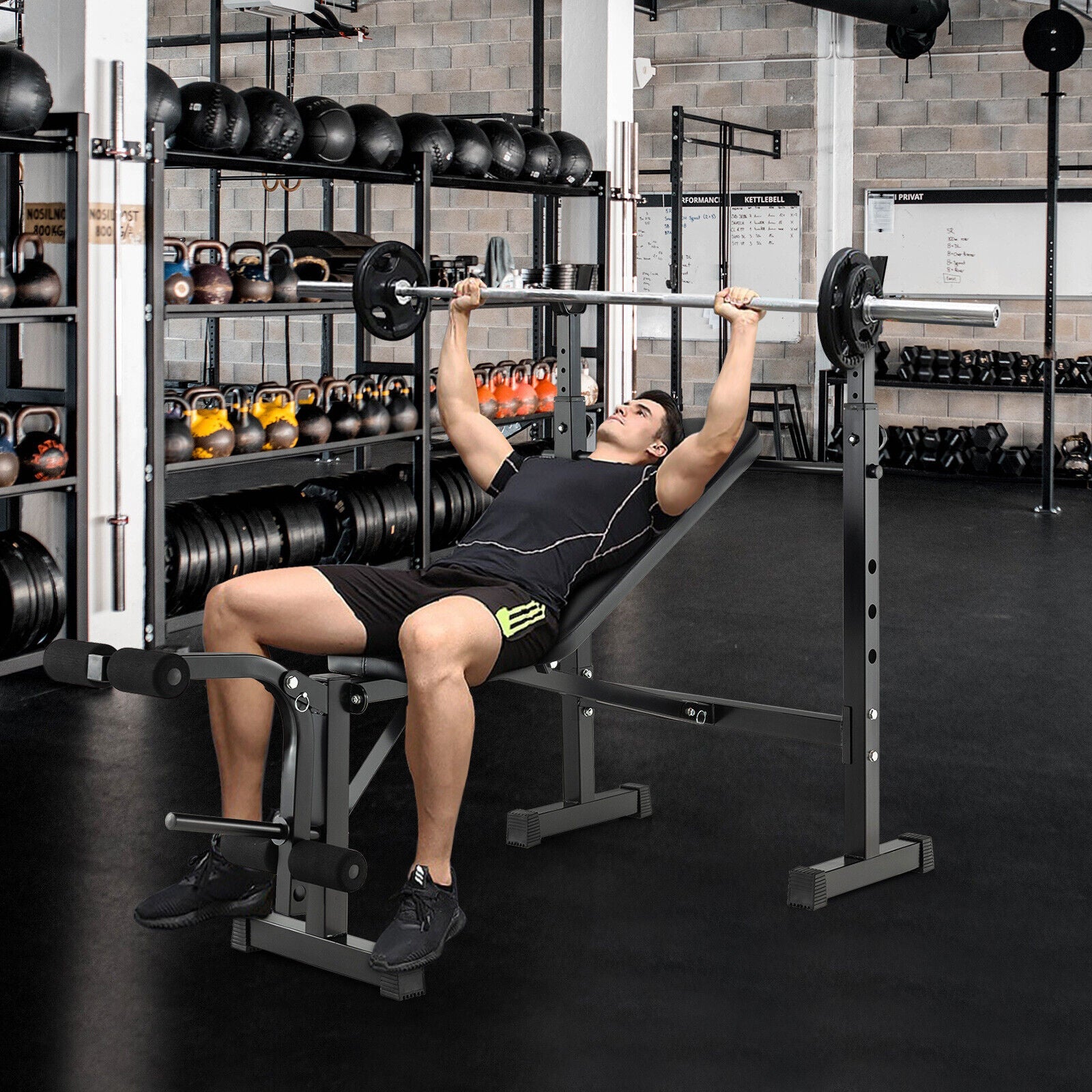 DirectDeals adjustable weight bench with barbell rack and weight plate post, black steel on Tampa Home & Garden Store