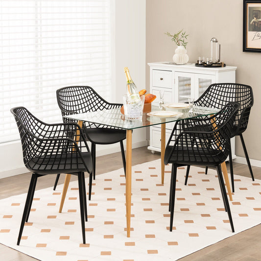 Juego de 4 sillas de comedor modernas de alta resistencia con respaldo calado y aireado - Negro