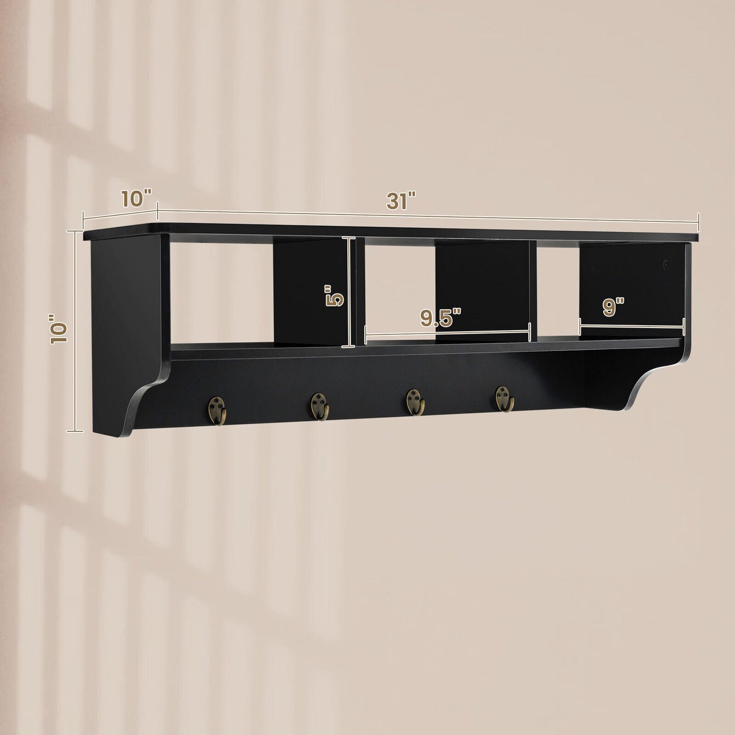 Wall Mount Cubby Organizer Hooks Entryway Storage Shelf