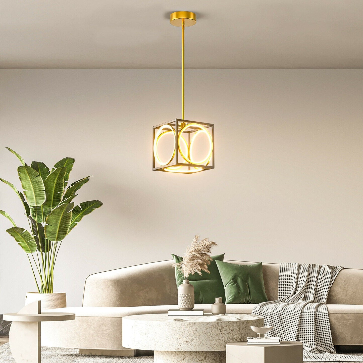 Lámpara colgante LED moderna con suspensor ajustable de 42 pulgadas - Dorada
