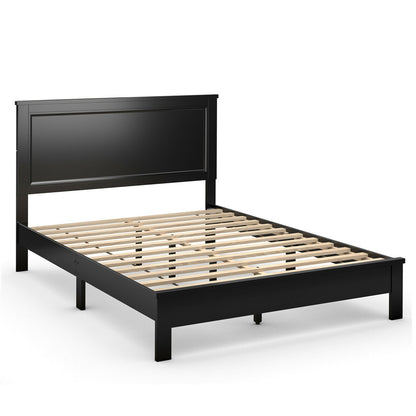 Base de Cama Queen con Plataforma y Somier de Lamas, Cabecero Alto y Patas de Madera de Caucho-Nogal
