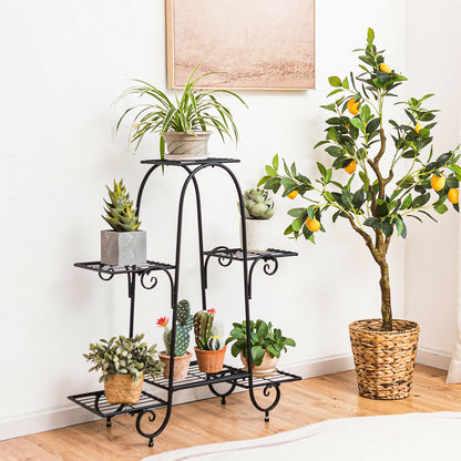 Estante de plantas de 6 niveles con almohadillas ajustables para los pies - Negro