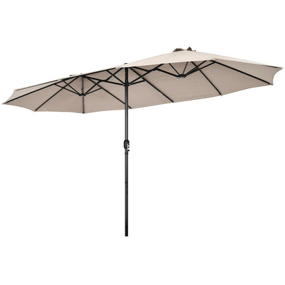 15 Feet Patio Double-Sided Umbrella with Hand-Crank System-Blue