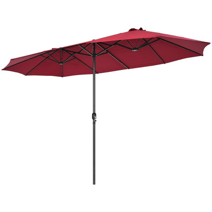 15 Feet Patio Double-Sided Umbrella with Hand-Crank System-Blue