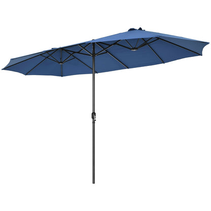 15 Feet Patio Double-Sided Umbrella with Hand-Crank System-Blue