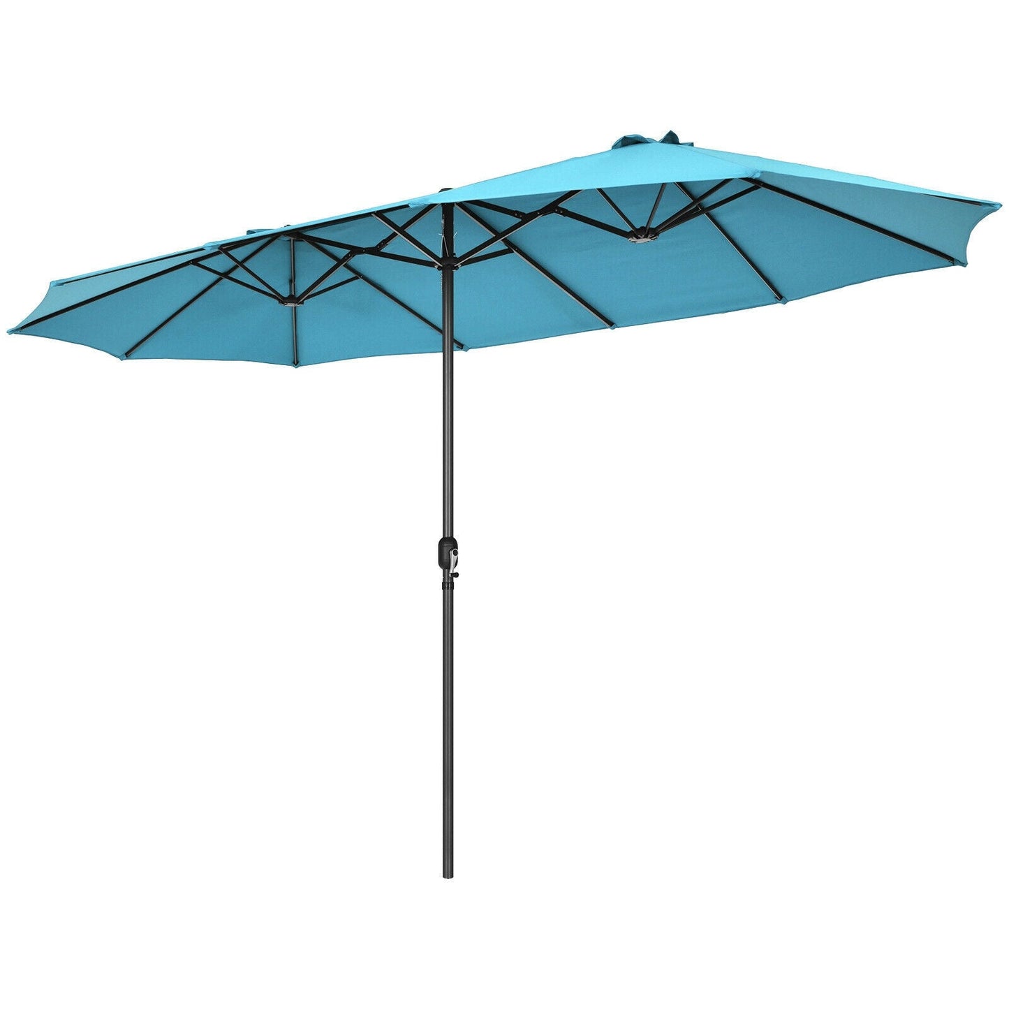 15 Feet Patio Double-Sided Umbrella with Hand-Crank System-Blue