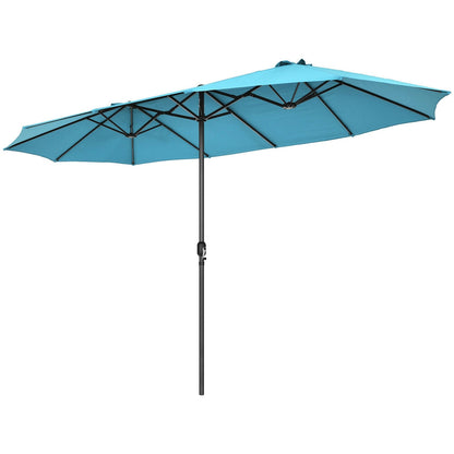 15 Feet Patio Double-Sided Umbrella with Hand-Crank System-Blue