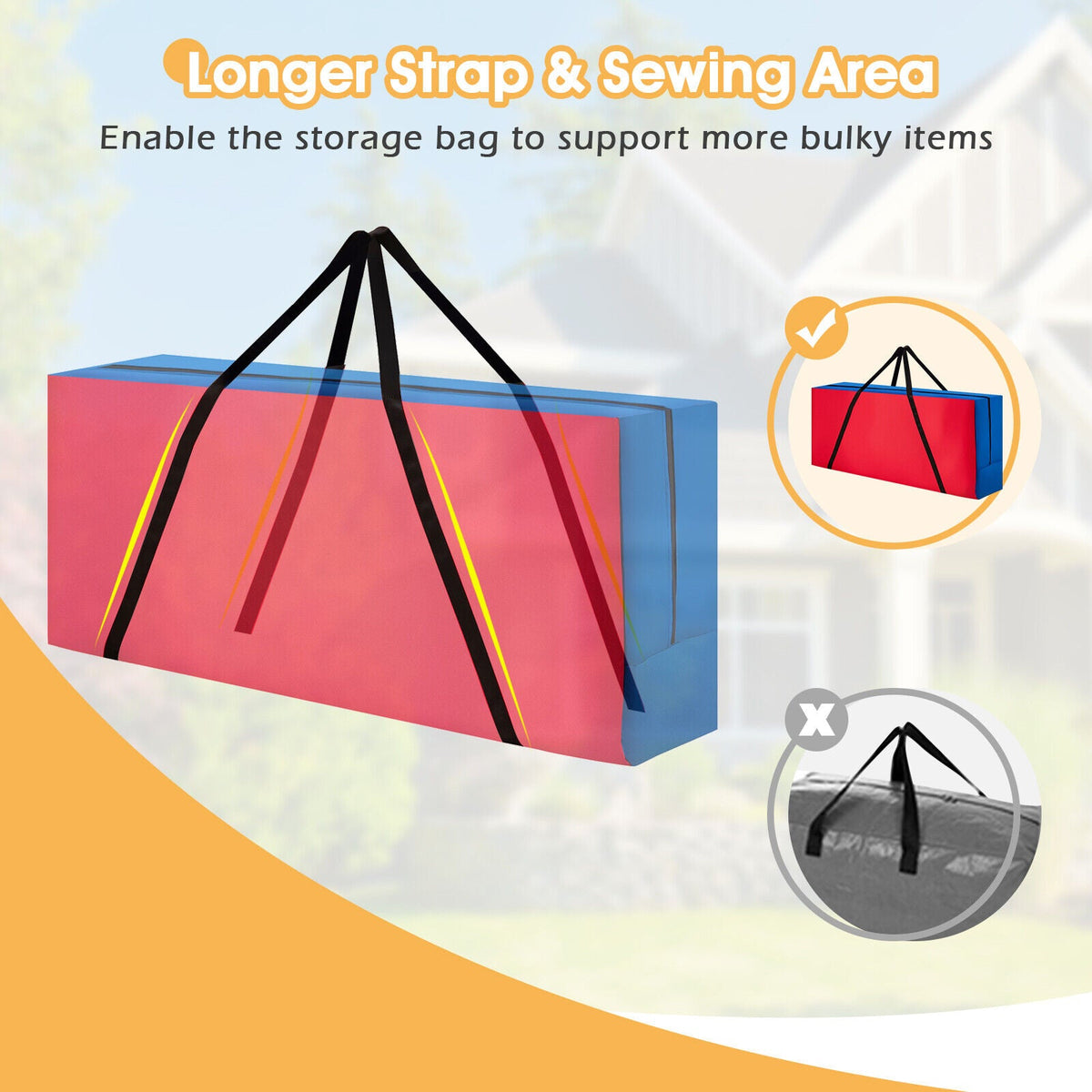 Giant Carry Storage Bag for 4 in a Row Game with Zipper, pink front blue sides long black straps on Tampa Home & Garden Store