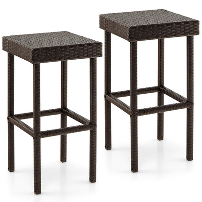 5-Piece Solid Wood Dining Table Set for Small Space pair of dark brown woven stools DirectDeals on Tampa Home & Garden Store
