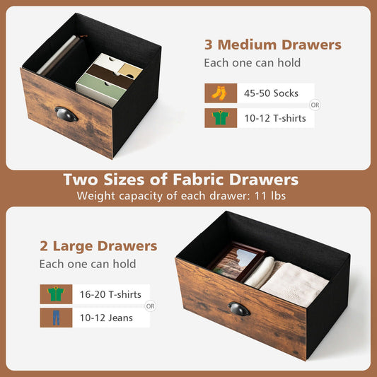 Organizador de cómoda con 5 cajones y tapa de madera, marrón rústico