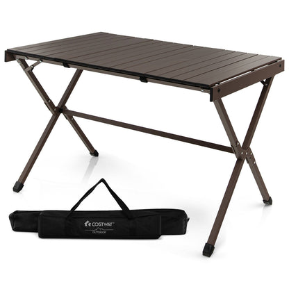 Mesa de camping portátil de aluminio para 4-6 personas con bolsa de transporte - Marrón