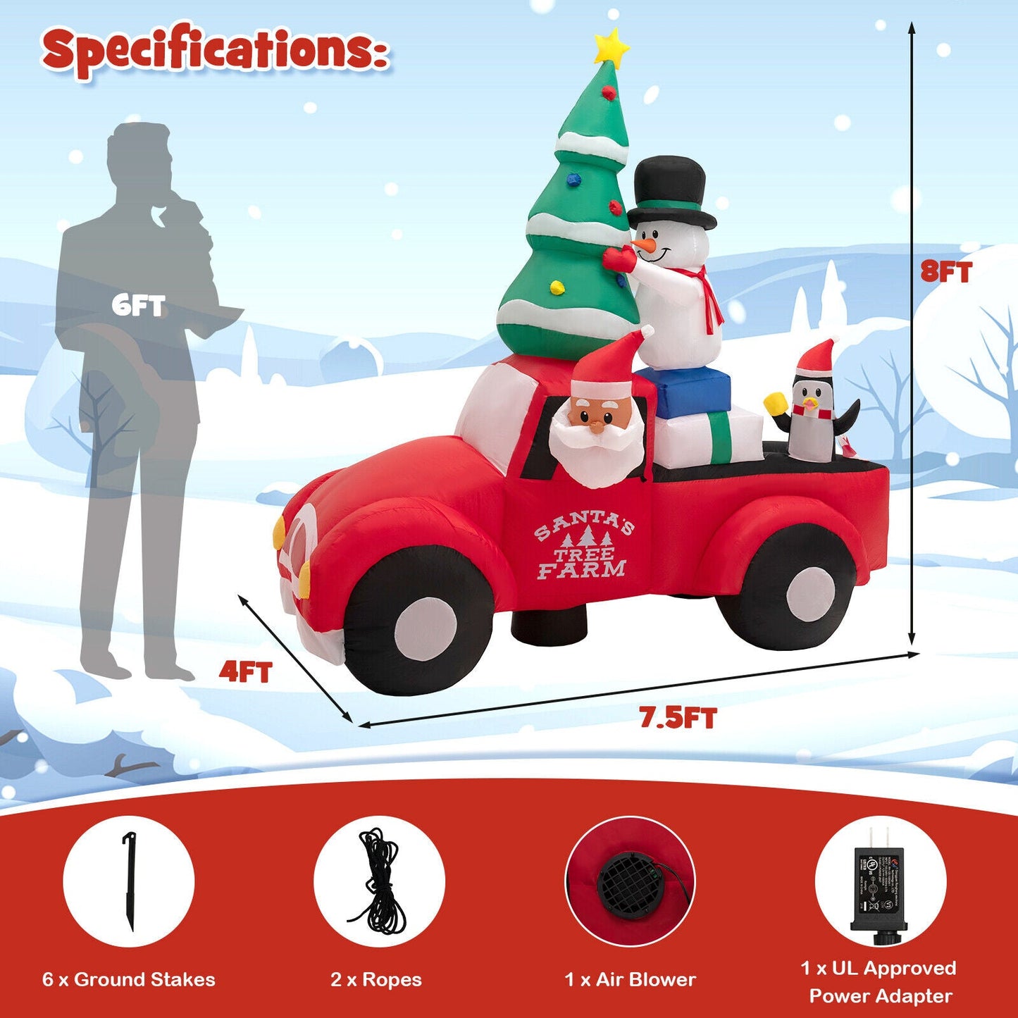 8 Feet Inflatable Santa Claus driving a car with LED lights and air blower by DirectDeals on Tampa Home & Garden Store