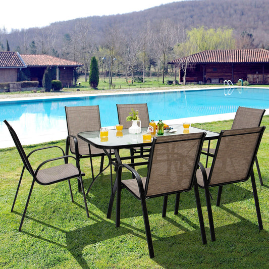 55 x 35 Inch Patio Dining Rectangle Tempered Glass Table with Umbrella Hole - Tampa Home & Garden Store