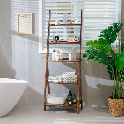 5-Tier Bamboo Ladder Shelf in warm brown finish for home use on Tampa Home & Garden Store
