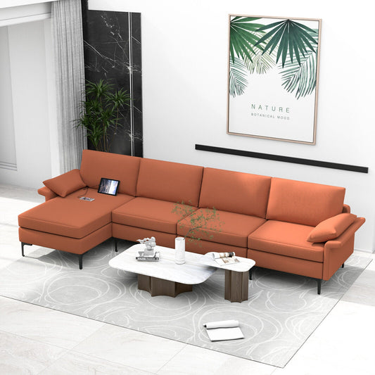 Extra Large L-shaped Sectional Sofa with Reversible Chaise and 2 USB Ports for 4-5 People - Tampa Home & Garden Store