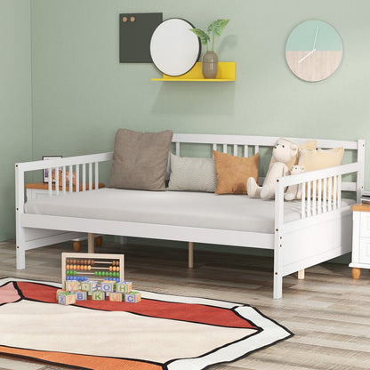 Base de cama nido de tamaño completo de madera con barandillas - Blanca