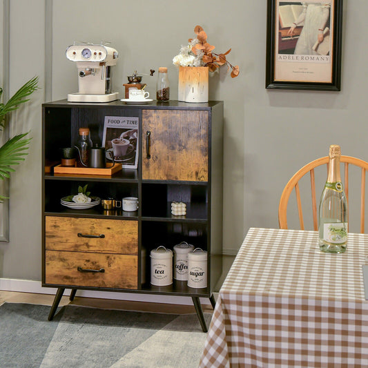 Aparador de bufé industrial, mueble de cocina con compartimentos y cajones - Marrón rústico