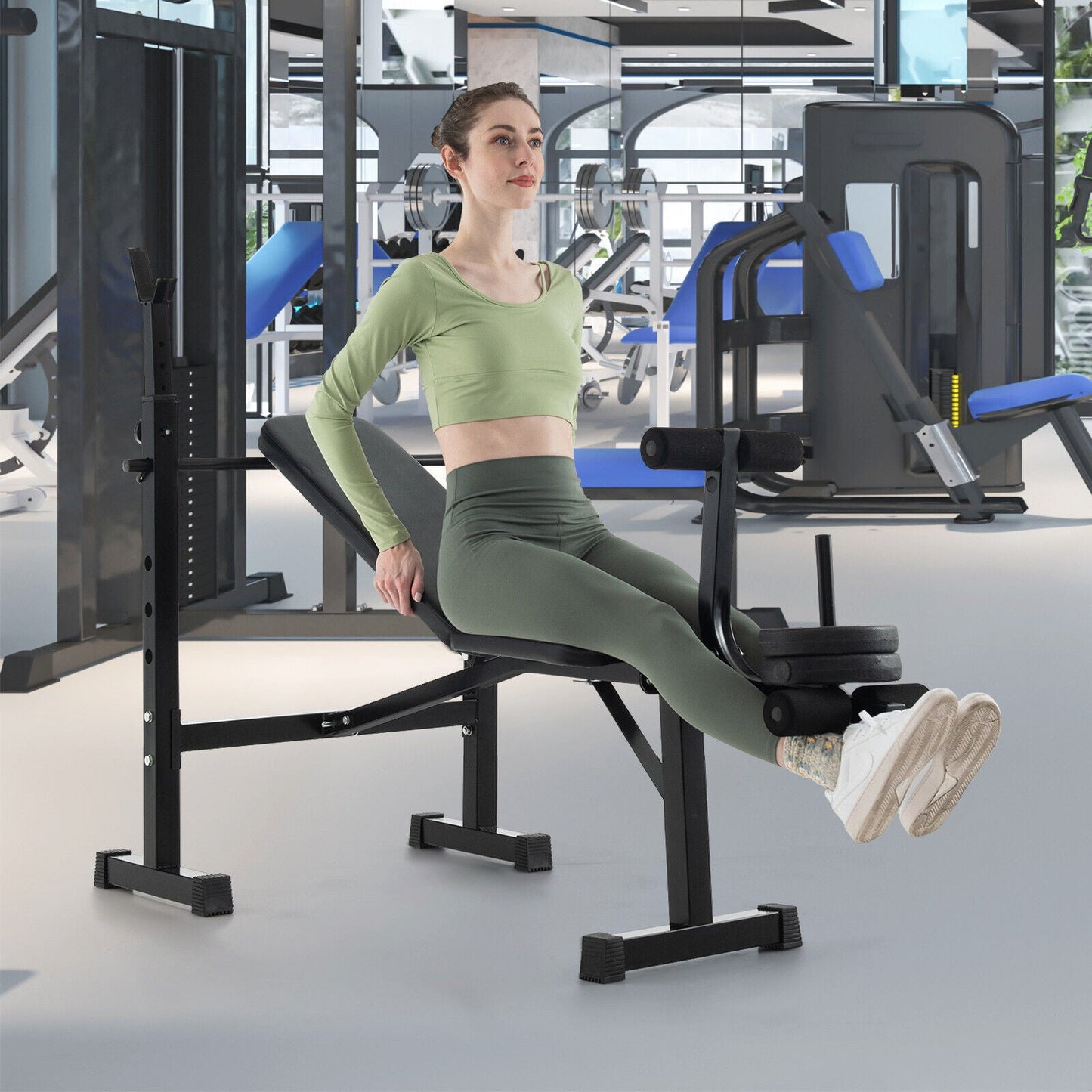 DirectDeals adjustable bench and barbell rack with plate post, black steel frame on Tampa Home & Garden Store