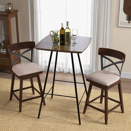 Set of 2 Wooden Swivel Bar Stools with Cushioned Seat and Open X Back-25 Inch - Tampa Home & Garden Store