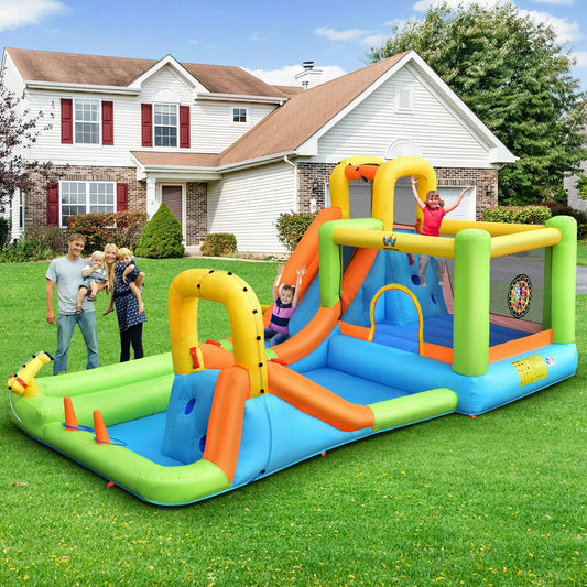 8-in-1 Inflatable Water Slide Bounce House with Splash Pool and 735W Blower - Tampa Home & Garden Store
