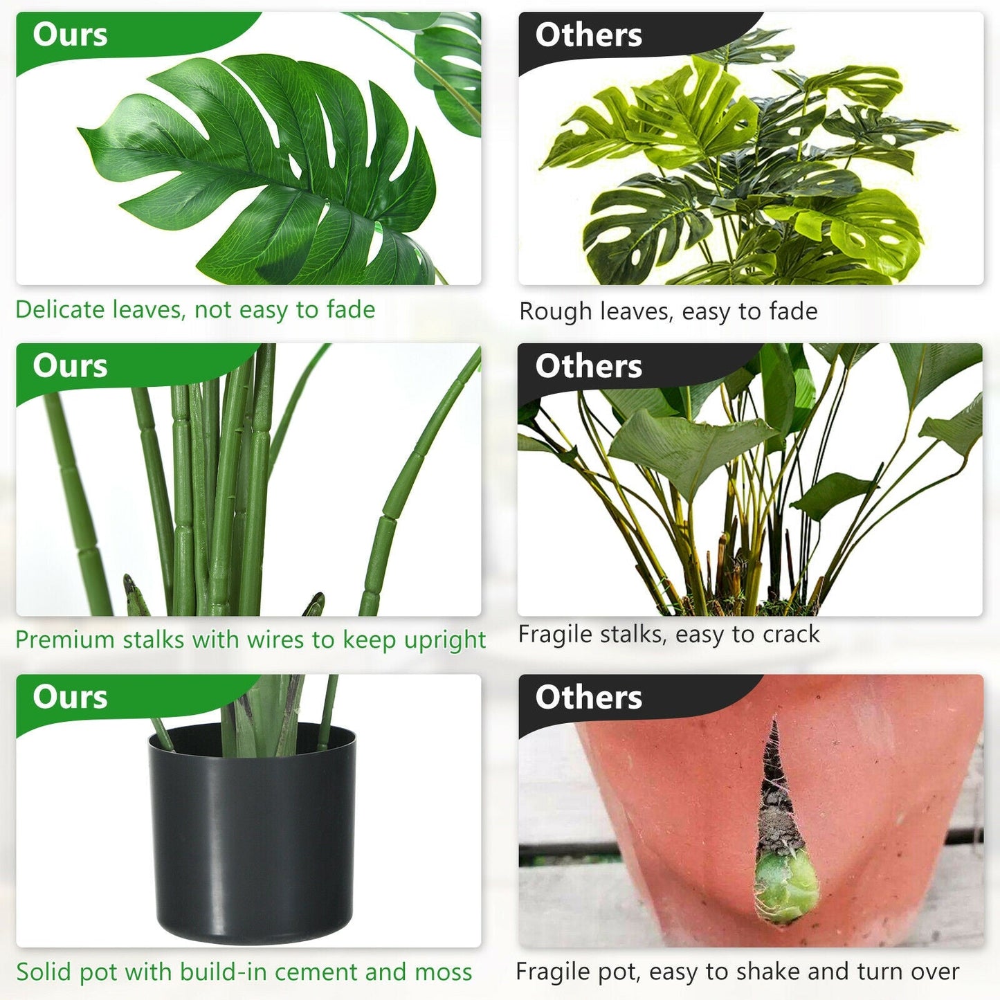 Árbol de Monstera Deliciosa Artificial de 4 Pies con 10 Hojas de Diferentes Tamaños