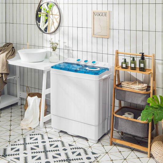 26lbs Portable Semi-Automatic Twin Tub Washing Machine with Drain Pump-Blue - Tampa Home & Garden Store