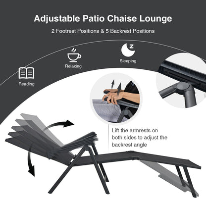 2 tumbonas plegables con reposapiés de 2 posiciones - Negro