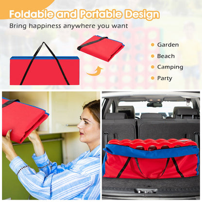 Giant carry storage bag for 4 in a Row game; red with blue zipper top and black handles on Tampa Home & Garden Store