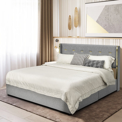 Base de cama tapizada Full/Queen con 4 cajones - Plateado - Tamaño Full