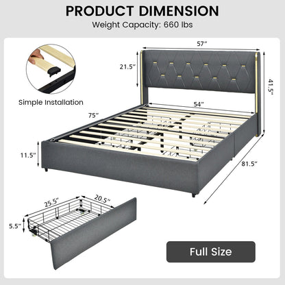 Base de cama tapizada con 4 cajones de almacenamiento, tamaño matrimonial/queen-Matrimonial