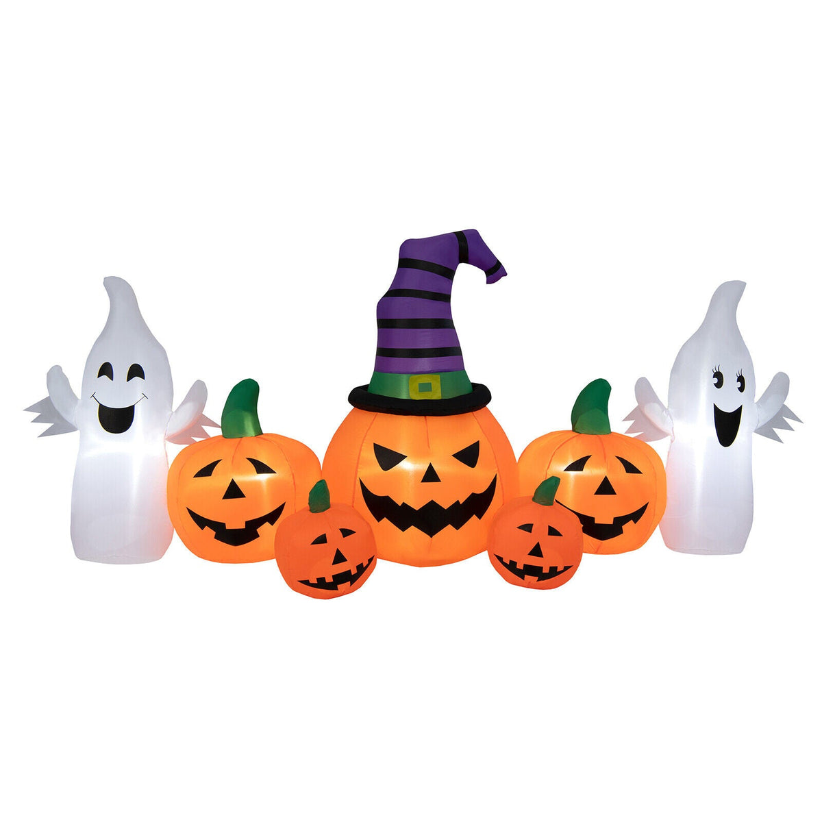 9 Feet Halloween inflatable pumpkins with 2 ghosts and purple striped witch hat DirectDeals on Tampa Home & Garden Store