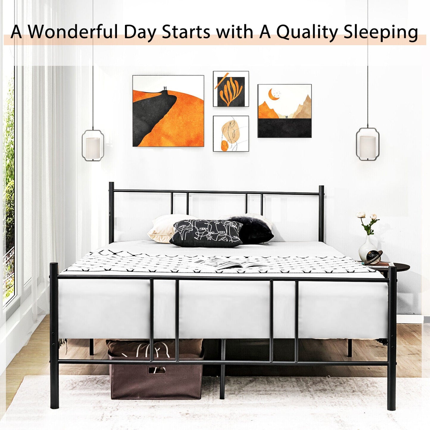 Base de cama tipo plataforma tamaño Full/Queen con cabecera alta - Tamaño Full