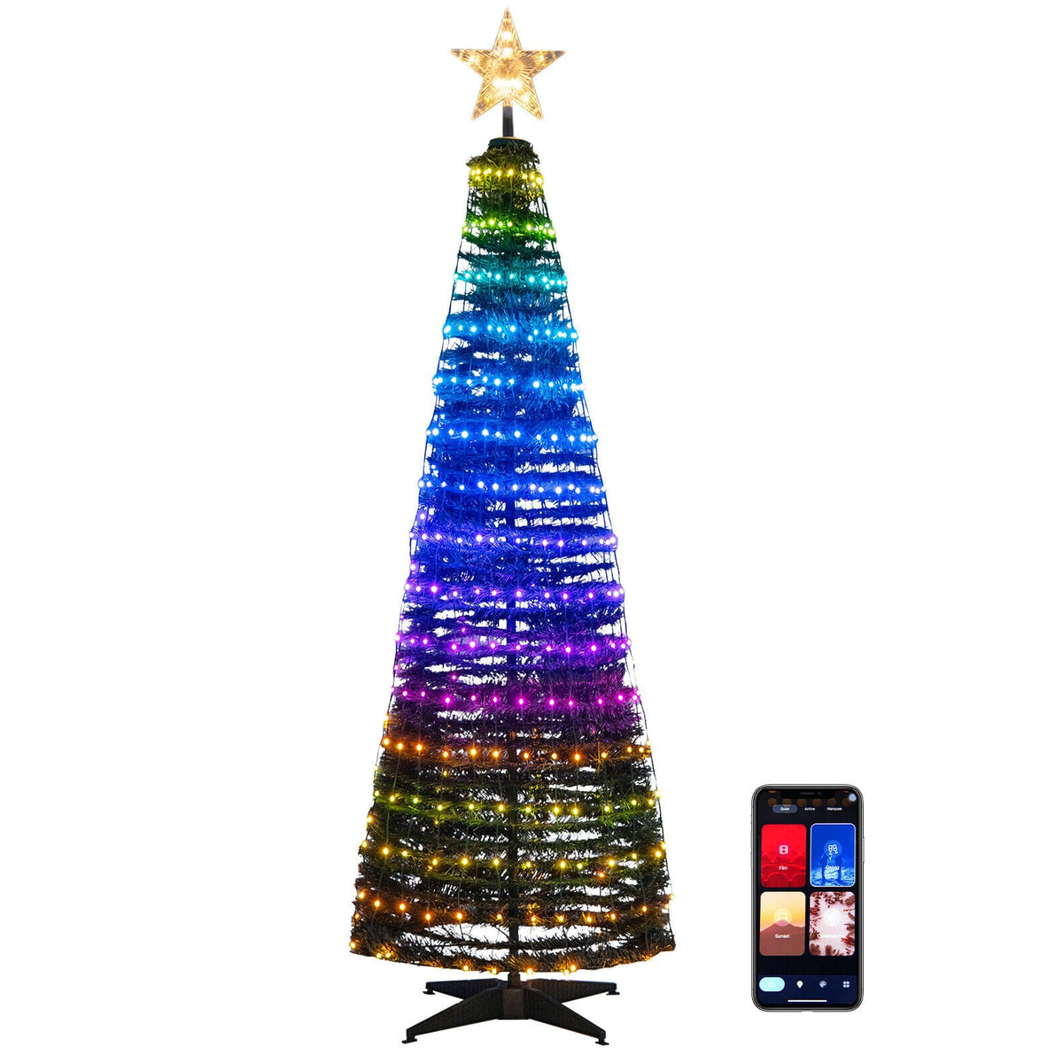 6.2 ft pop-up lighted Christmas tree by DirectDeals with 282 RGB LED lights on a black base on Tampa Home & Garden Store