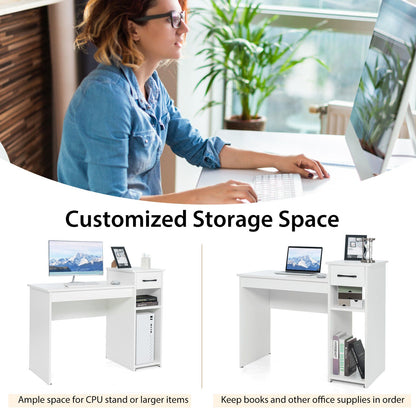 Escritorio para computadora portátil con cajón y estante - Blanco