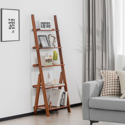 5-Tier Bamboo Ladder Shelf by DirectDeals for home use in warm brown finish on Tampa Home & Garden Store
