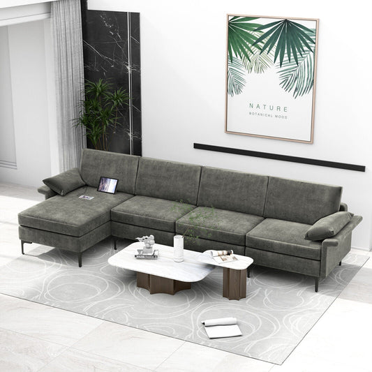 Extra Large L-shaped Sectional Sofa with Reversible Chaise and 2 USB Ports for 4-5 People - Tampa Home & Garden Store
