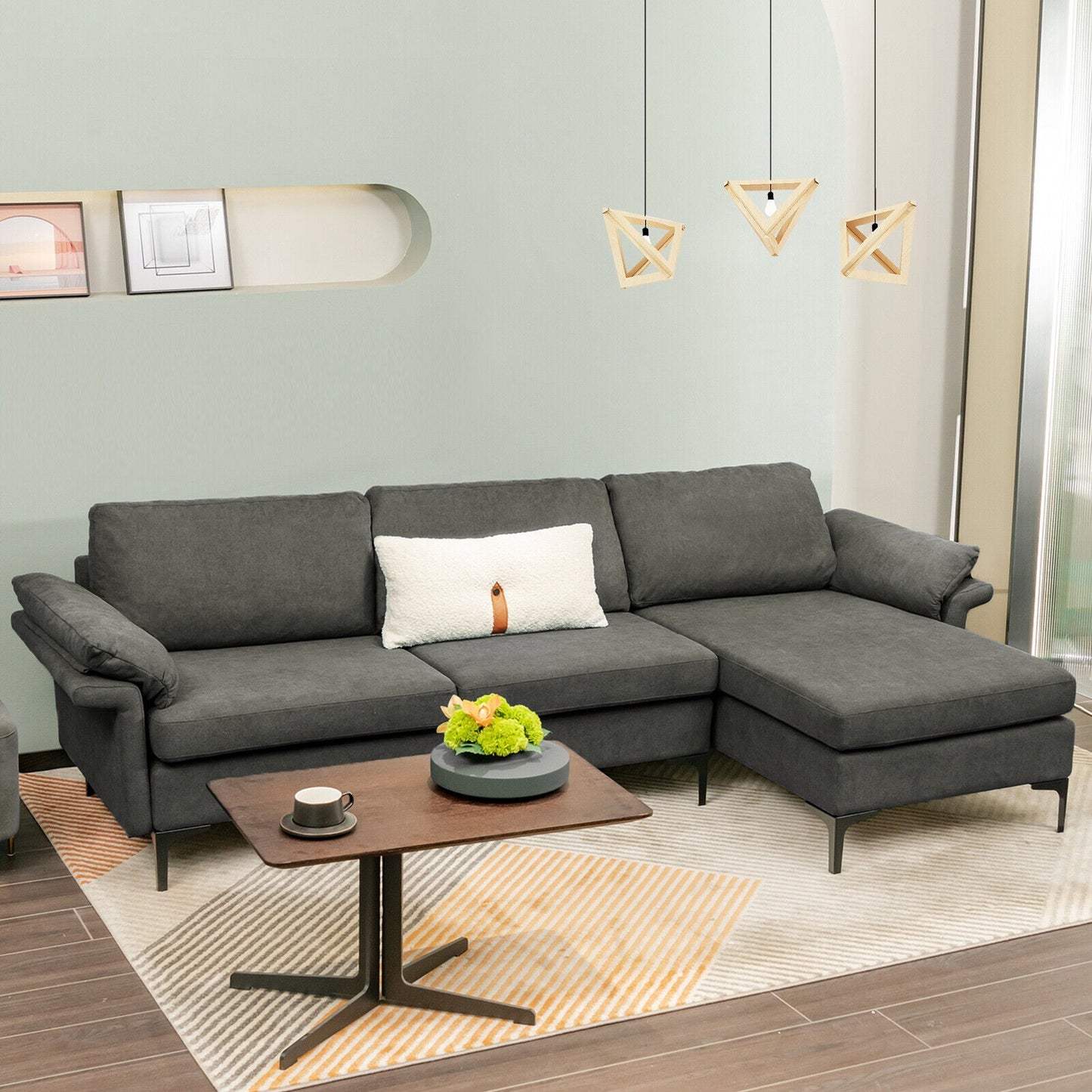 Extra Large Modular L-shaped Sectional Sofa with Reversible Chaise for 4-5 People