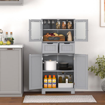 Mueble de baño independiente de 4 puertas con 2 cajones y puertas de cristal - Gris