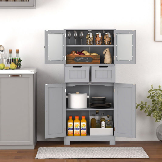 Mueble de baño independiente de 4 puertas con 2 cajones y puertas de cristal - Gris