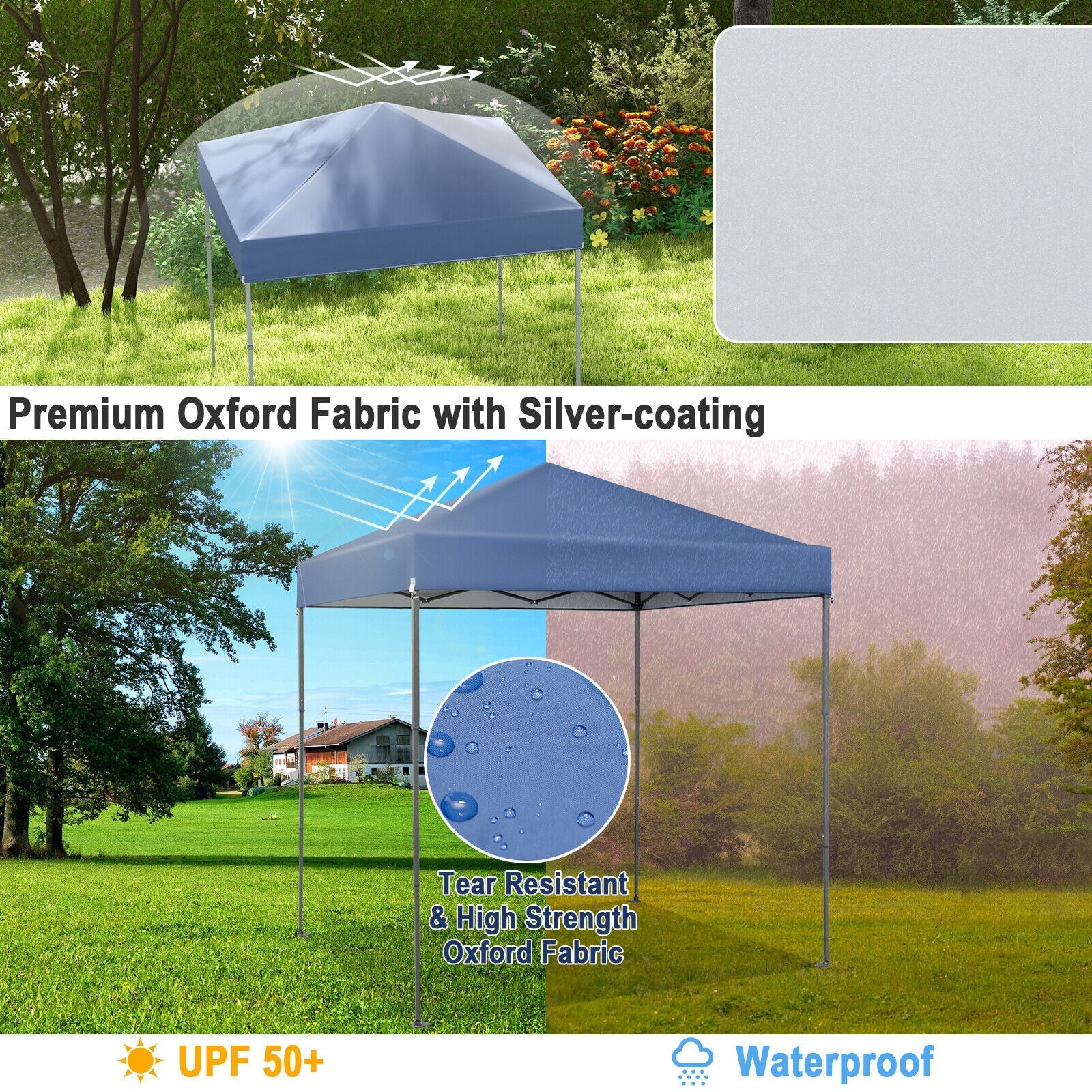 GemGear 6.6 x 6.6 ft outdoor pop-up canopy tent blue with UPF 50+ sun protection on Tampa Home & Garden Store