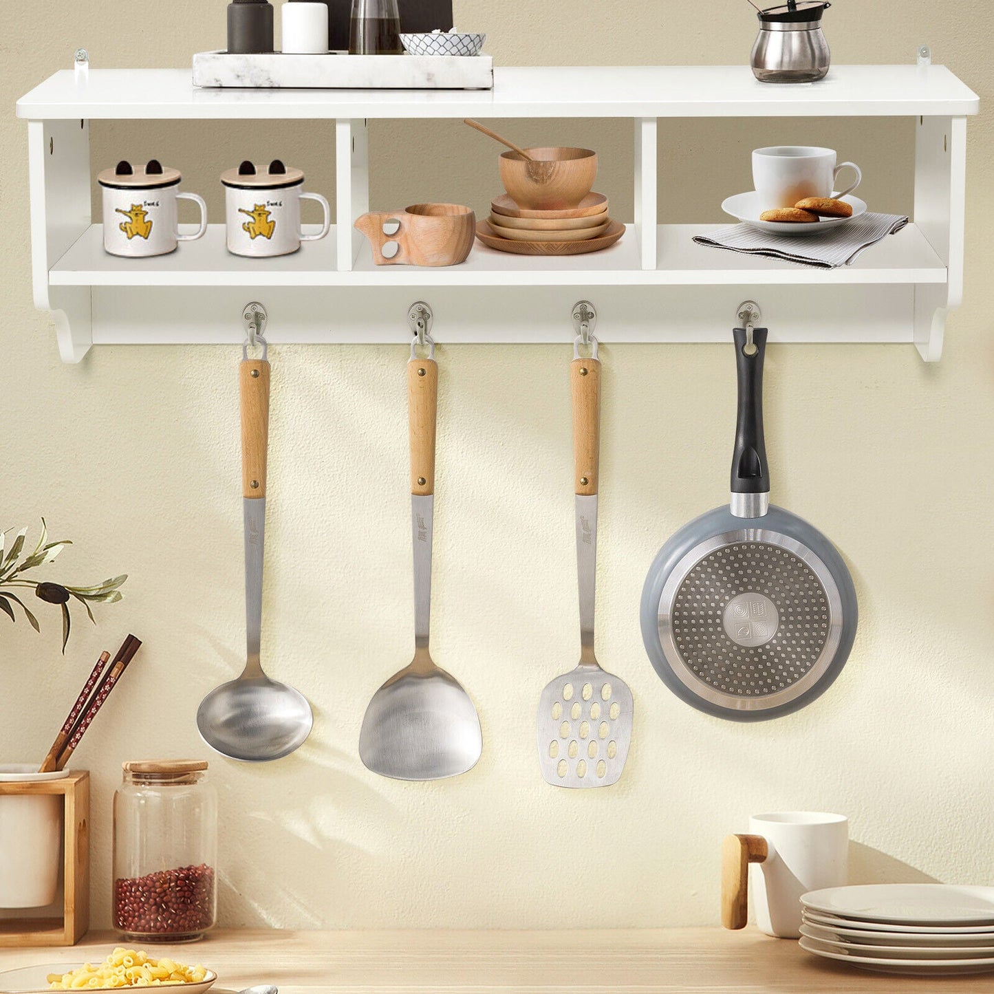 Wall Mount Cubby Organizer Hooks Entryway Storage Shelf