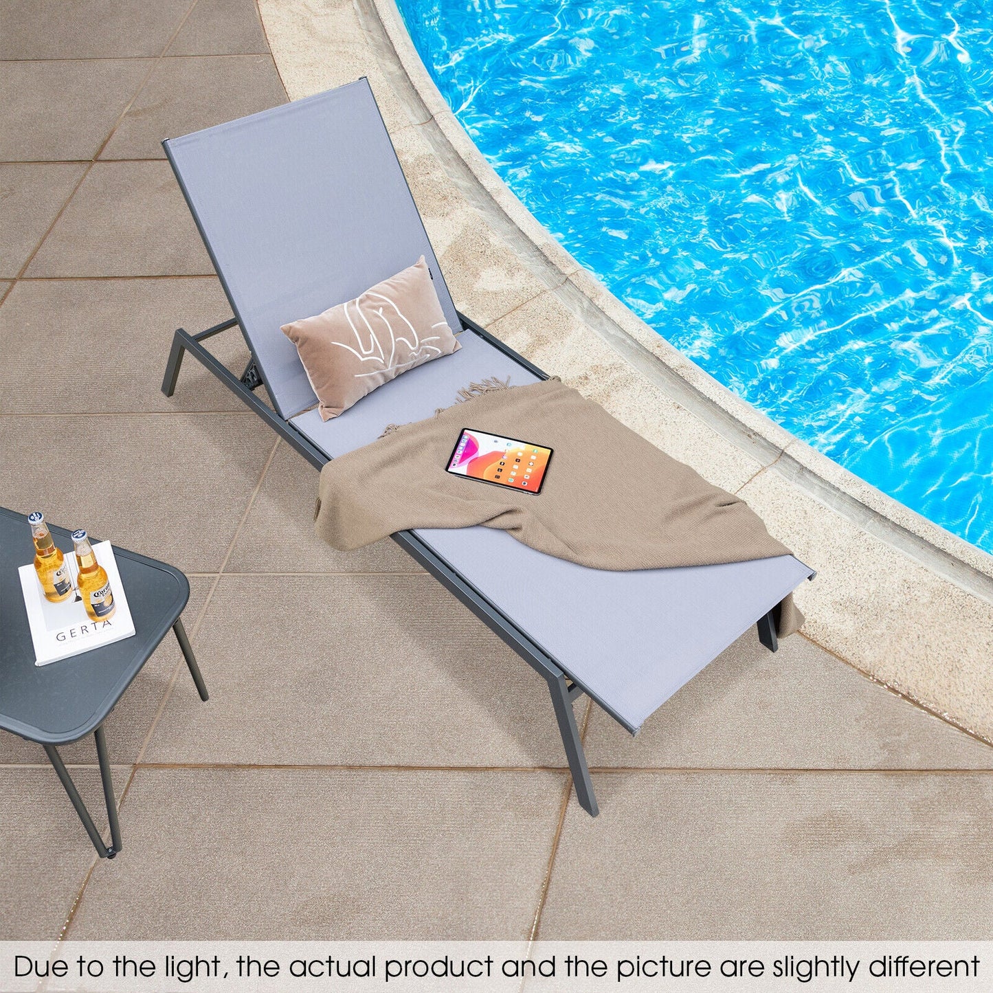 Tumbona reclinable ajustable para exterior con posición horizontal y tejido de secado rápido