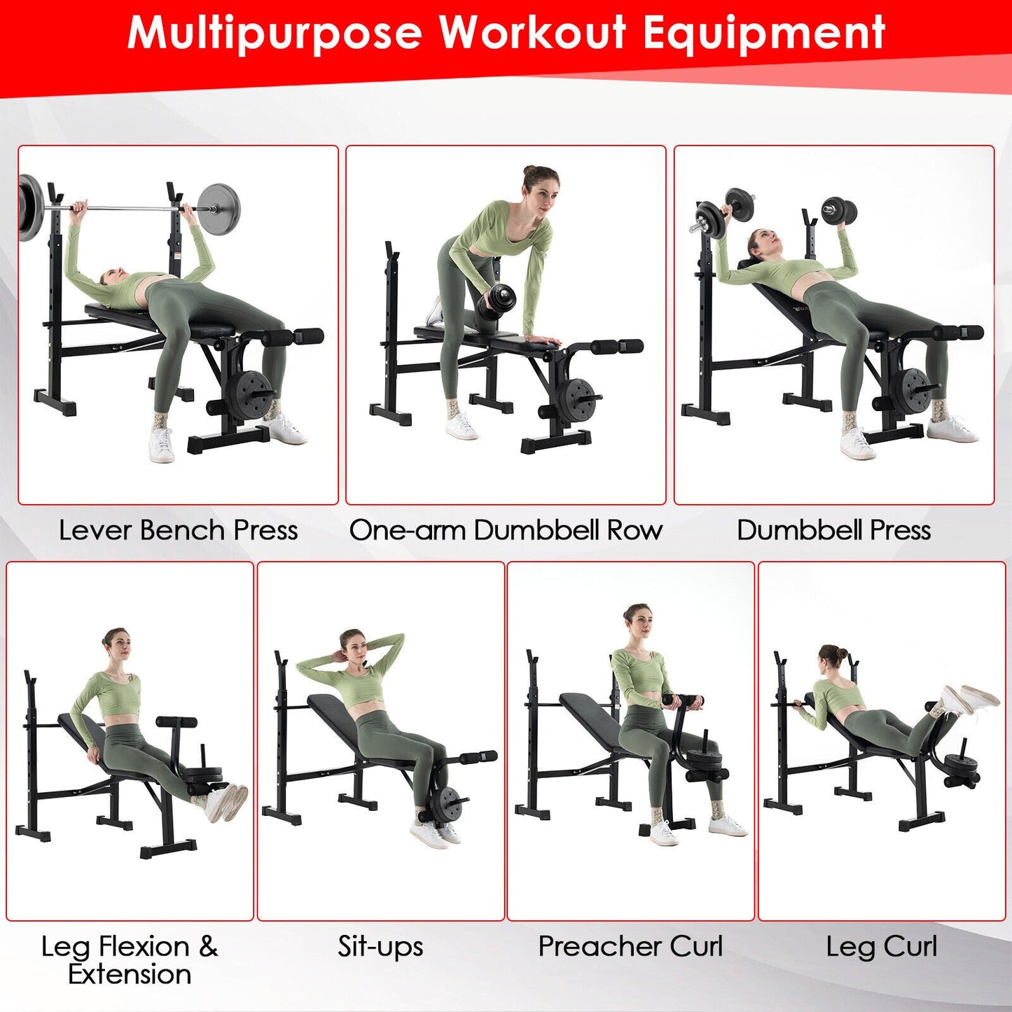 Adjustable weight bench and barbell rack set in black steel with weight plate post on Tampa Home & Garden Store
