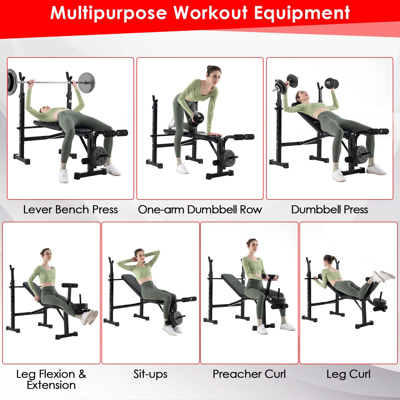 Adjustable weight bench and barbell rack set in black steel with weight plate post on Tampa Home & Garden Store