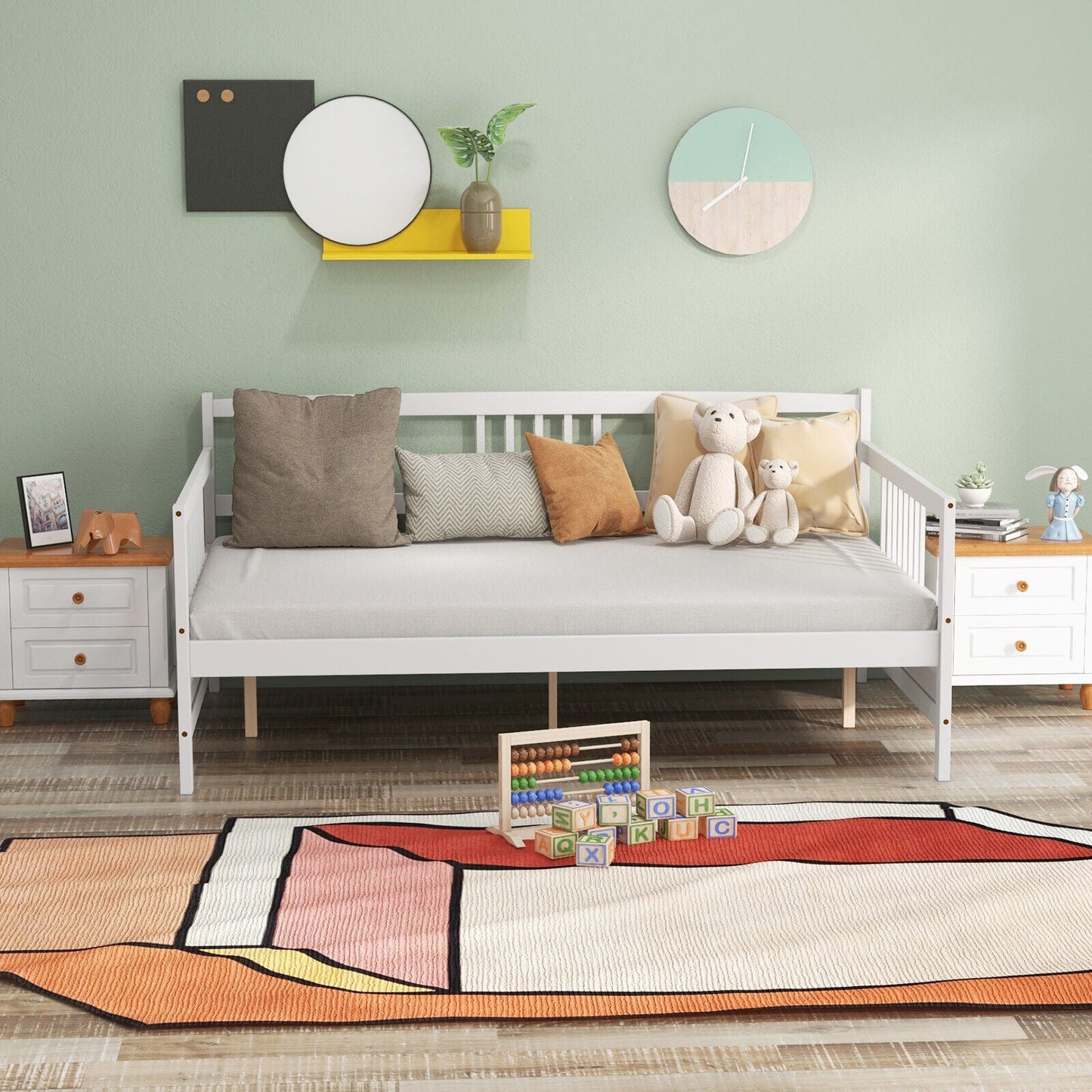 Base de cama nido de tamaño completo de madera con barandillas - Blanca