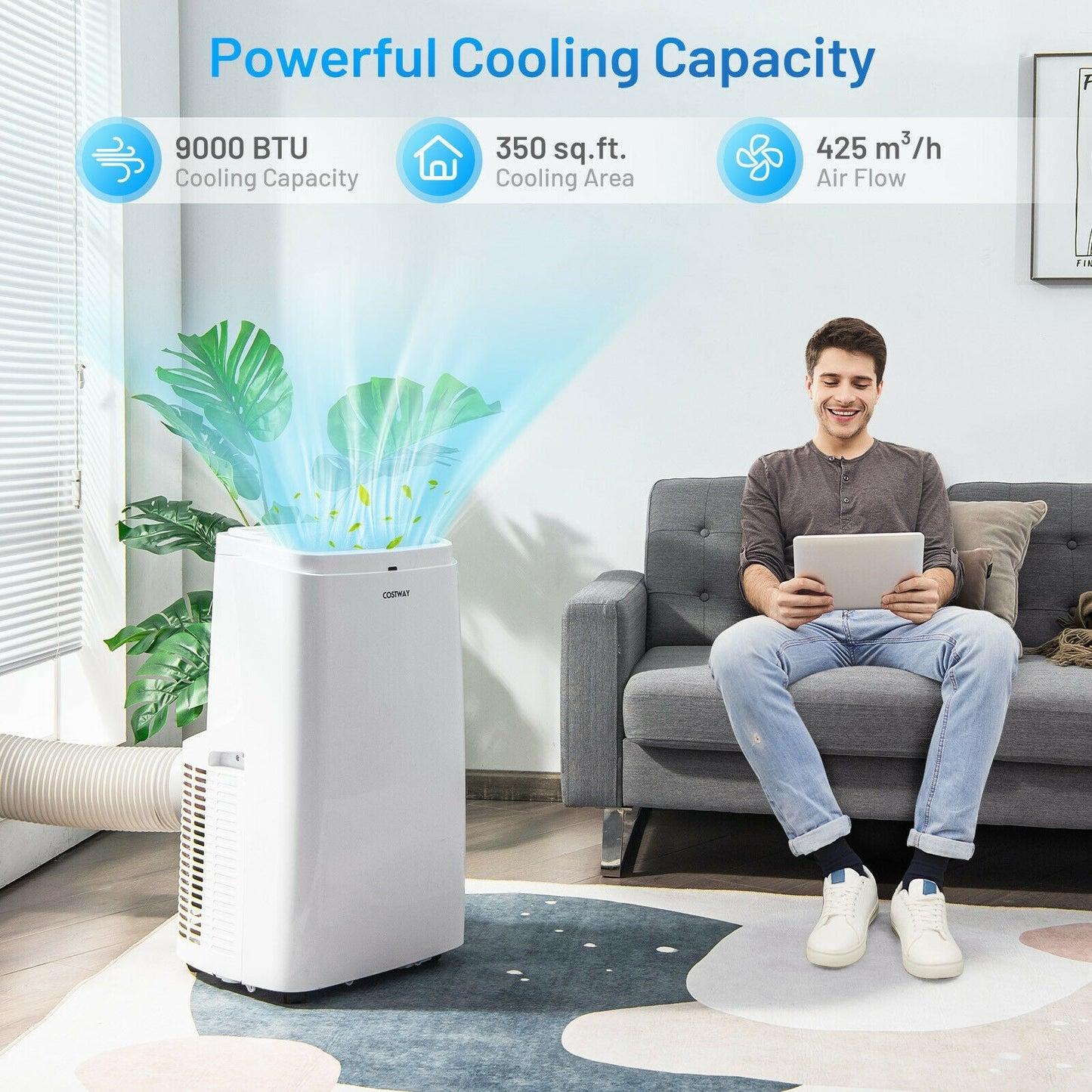 Aire acondicionado portátil 3 en 1 de 9000 BTU con control remoto-Blanco